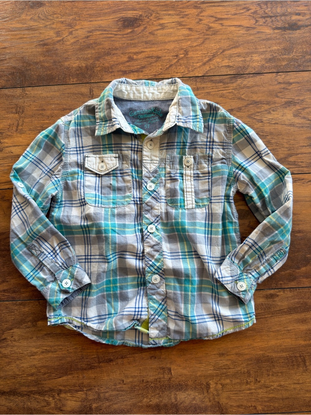 Genuine Kids by OshKosh Boys' Plaid Button-Down Shirt - Gray & Teal
